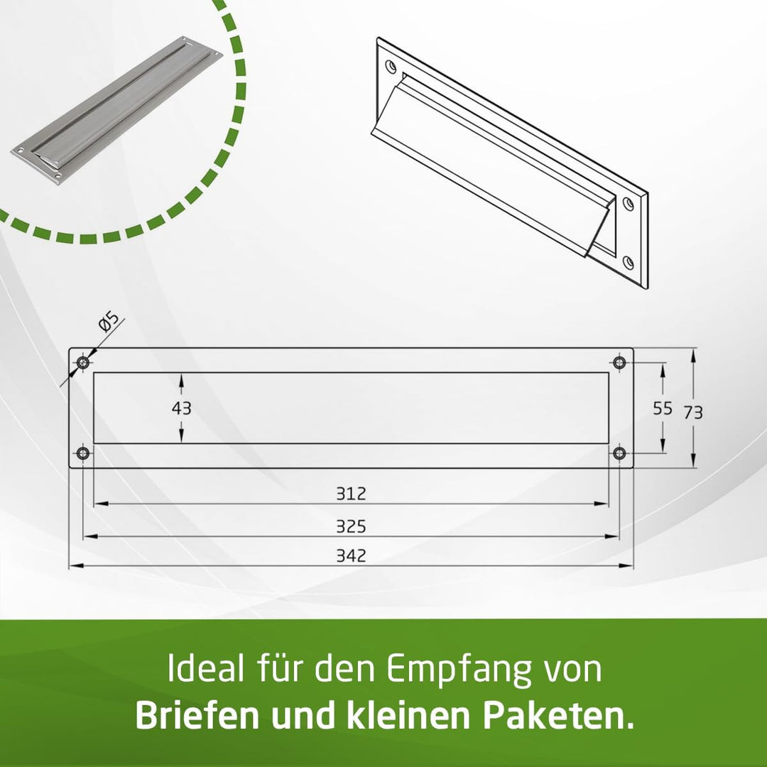 Amig - Briefkastenschlitz Edelstahl Silber Mod. 2 - Klappe für Wände oder Türen - Briefsammler mit E