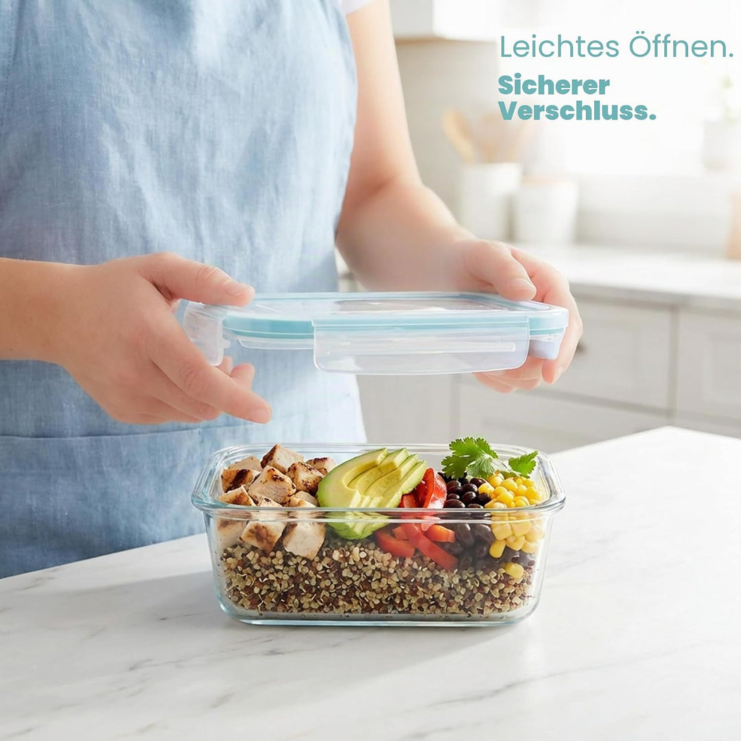 KICHLY Glas-Frischhaltedosen - 24 Teile (12 Behälter mit 12 verschliessbaren Deckeln) - Spülmaschine