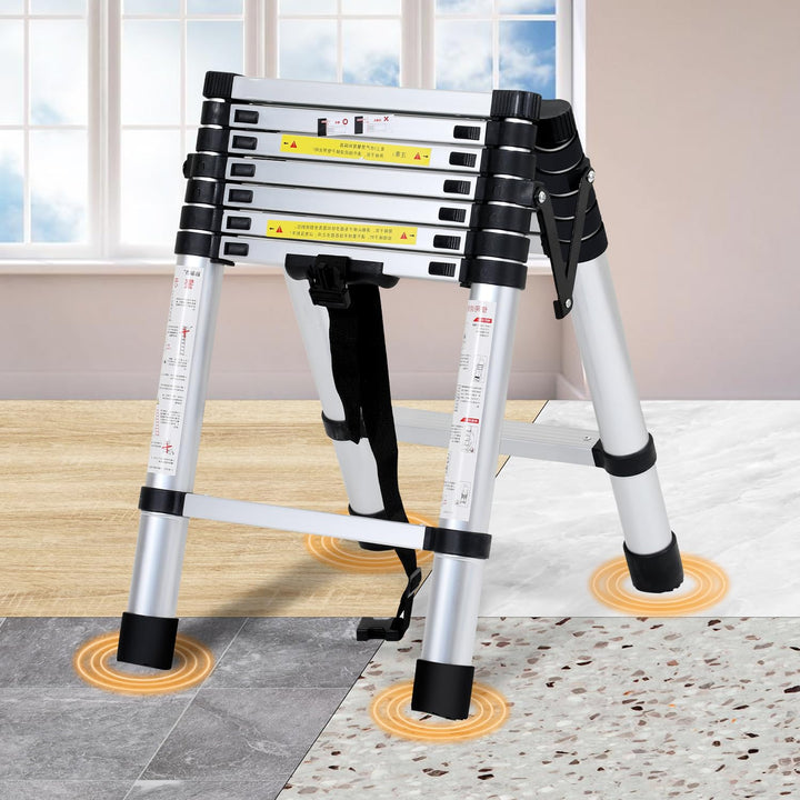 Eulenke Teleskopleiter 1.7m+2.0m Aluminium Trittleiter - 5+6 Stufen Tragbare rutschfeste Klappleiter