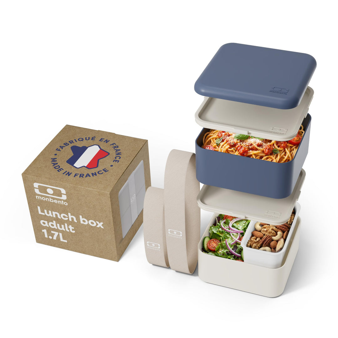 monbento - Gross Bento Box MB Square Natural mit Fächern Made in France - Auslaufsicher Lunchbox Per