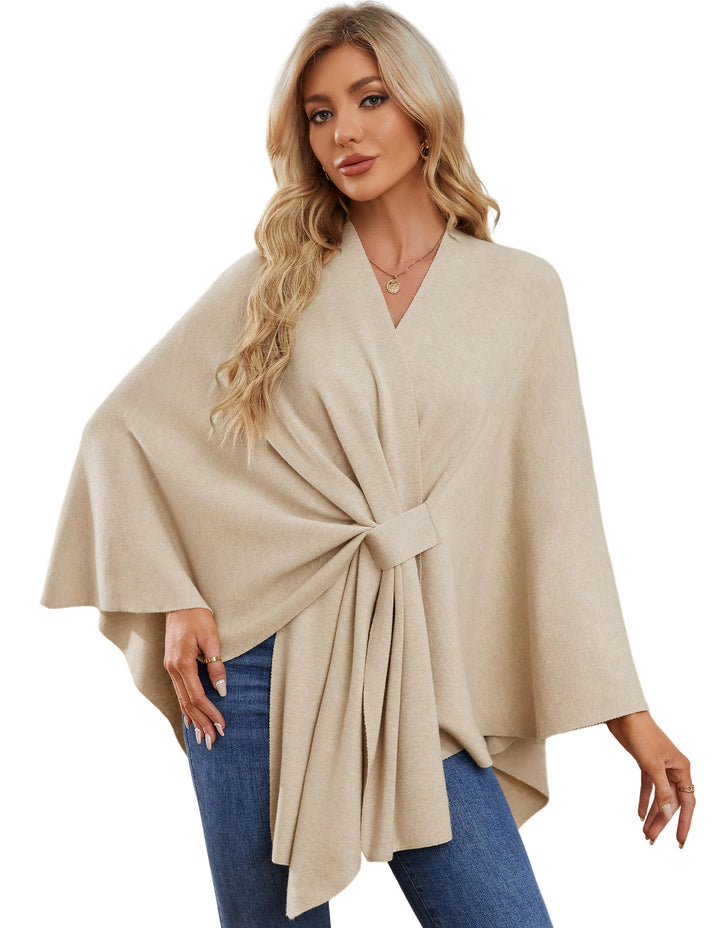 PULI Damen Elegant Poncho Strick Ponchos Capes Vorne öffnen Vielseitige Schalwickel mit Lasche Barle