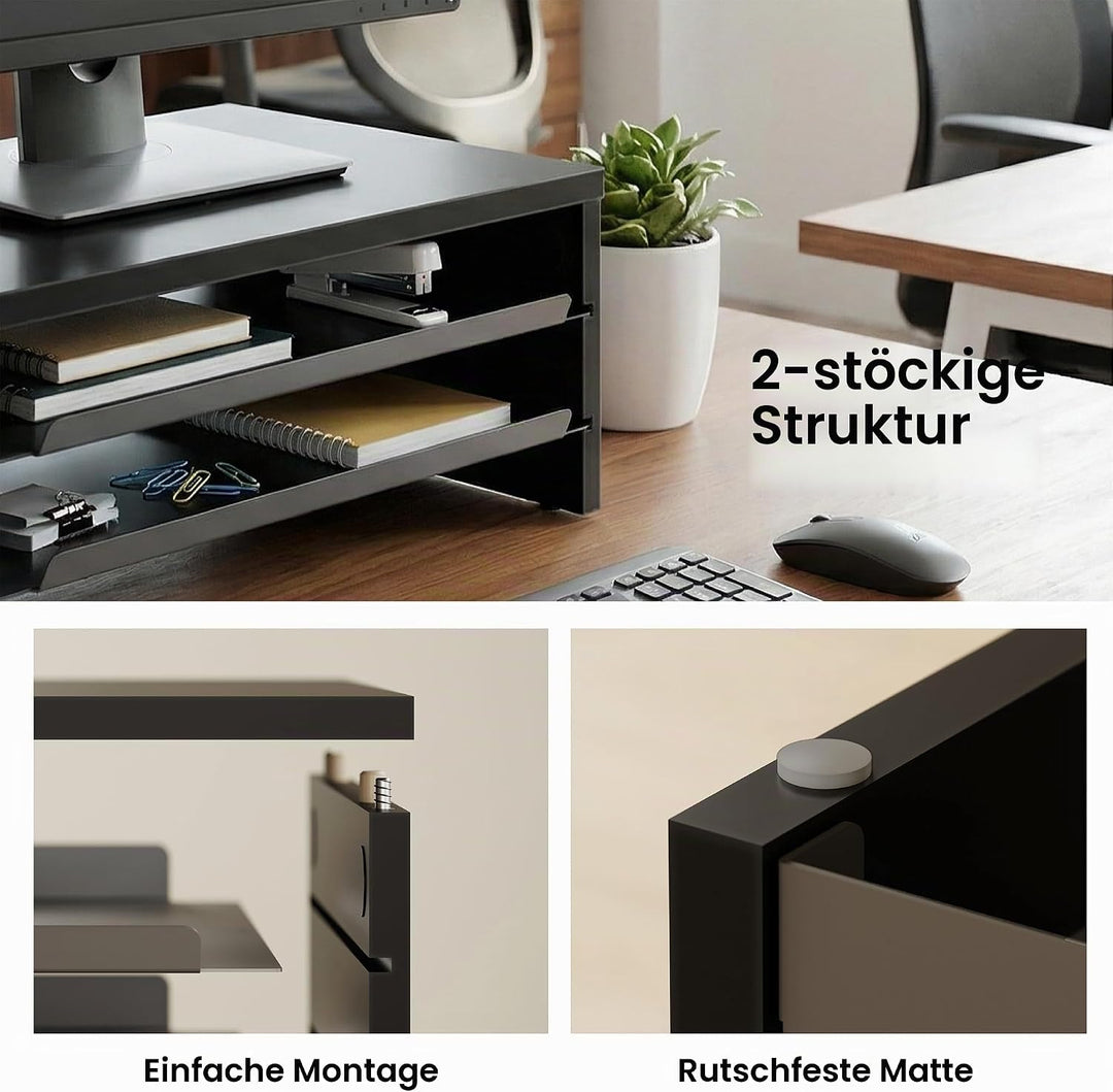 Fenge Monitorständer, Monitorerhöhung mit Ablage, Holz und Metall, Schreibtisch-Organizer für Zuhaus