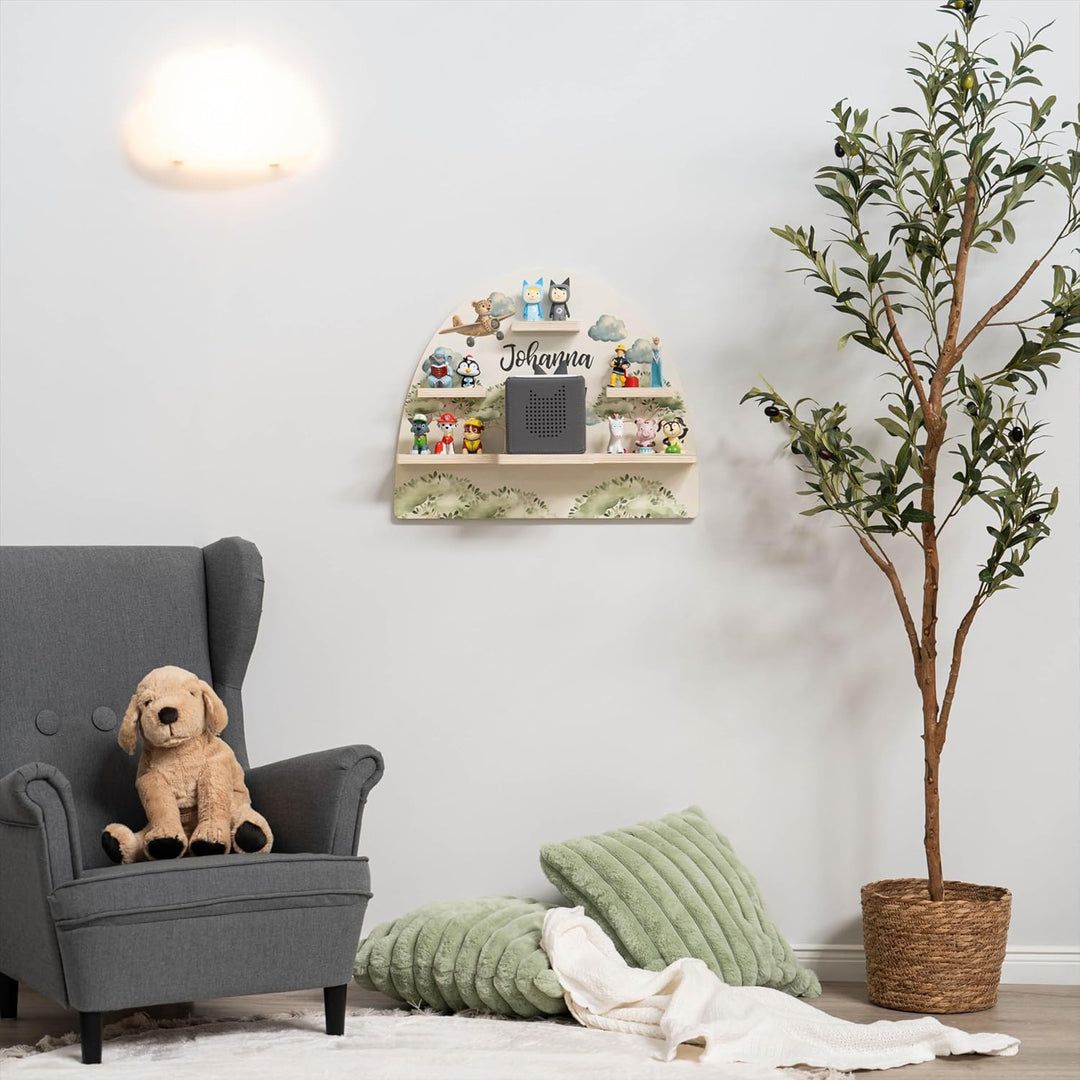 Geschenkfreude Personalisiertes Toniebox Regal für Kinderzimmer - Kinder Wandregal für Tonie Hörfigu