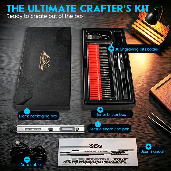 ARROWMAX 5 Gänge Mini Multifunktionswerkzeuge mit OLED, 30000 U/min | Gravierstift mit 30 Bits für M
