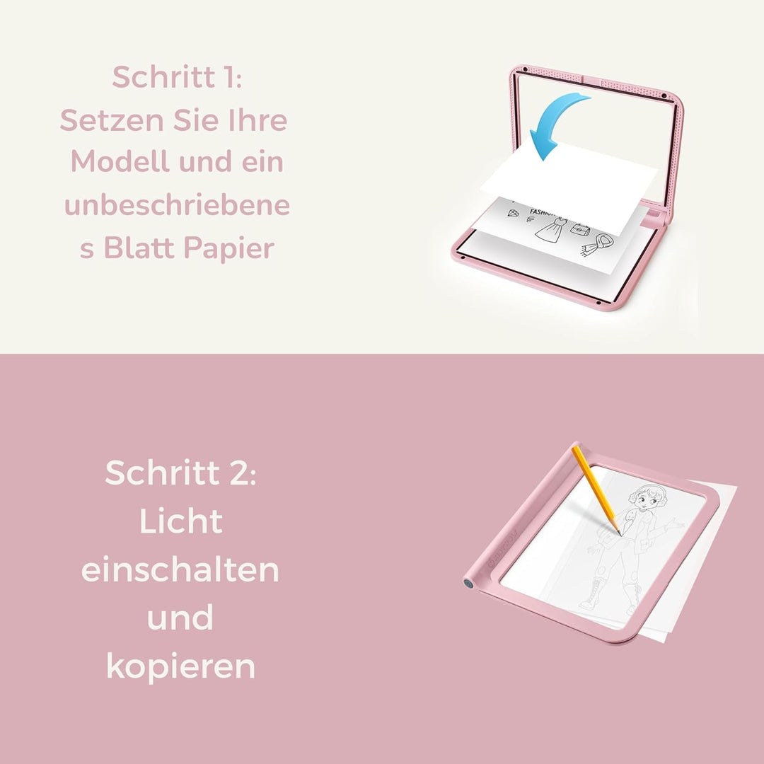 KIDYWOLF - KIDYDRAW PRO FASHION - Leuchttisch Kinder & Modedesign Set - LED Zeichentafel Wiederaufla