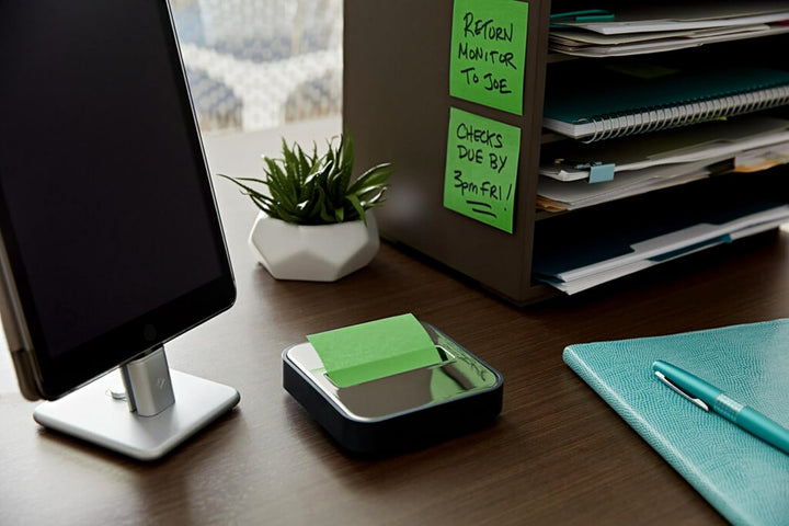 Post-it Notizspender mit Post-it Pop-Up-Notizen, schwarzer Boden mit Stahloberseite, 1 Aqua-Spritzer