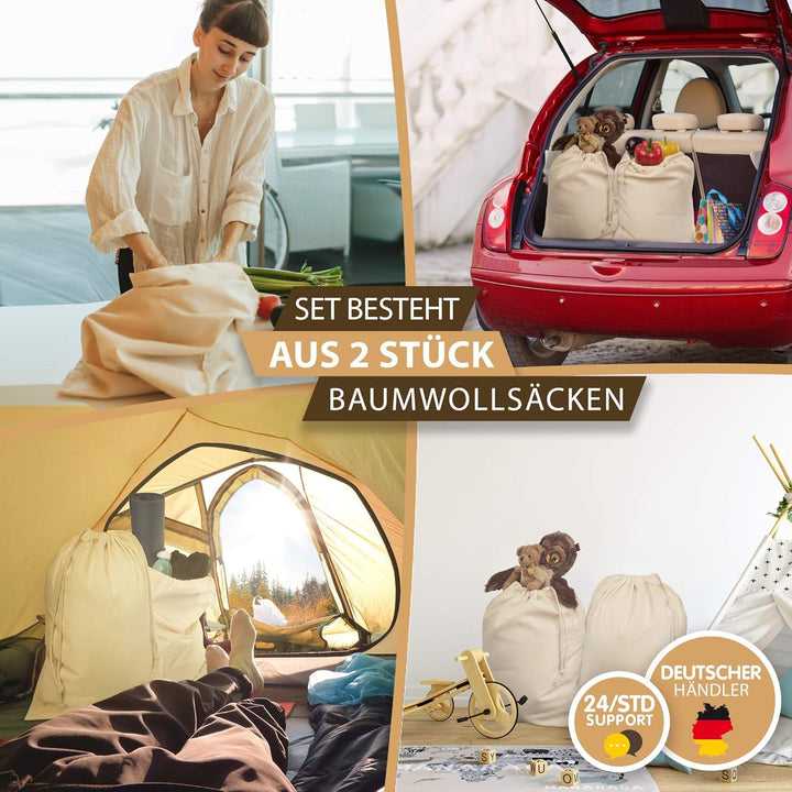 ELES VIDA® - Wäschebeutel 2 Set 50x75cm aus 100% Baumwolle - Extra grosse Heavy Duty Wäschesack - la