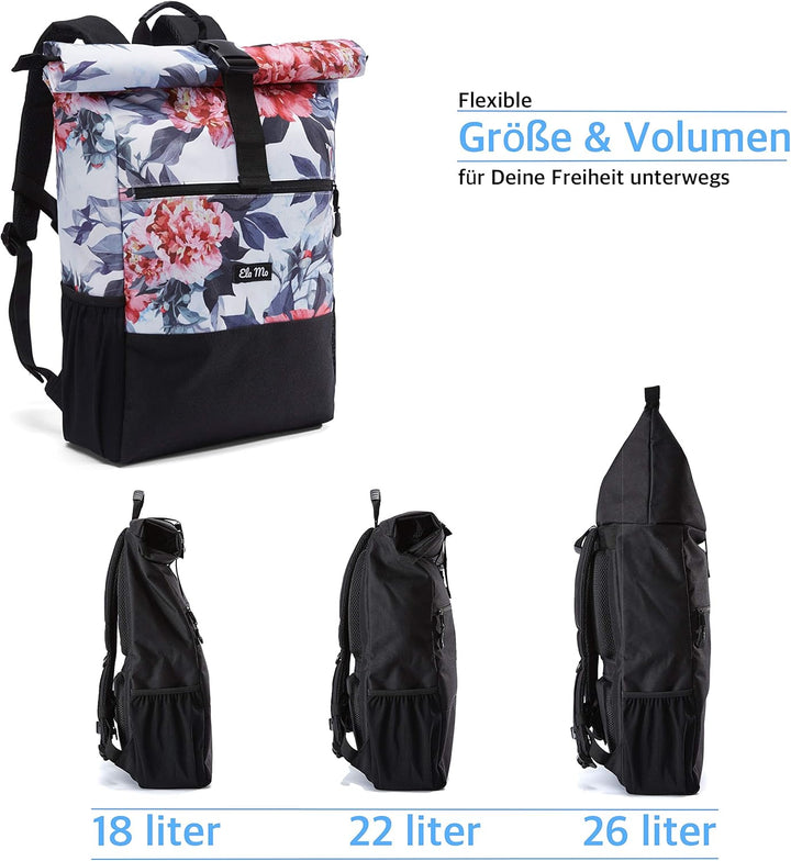 Ela Mo Rucksack Damen Schön, Komfortabel und Durchdacht 18 L (Bloom!), Bloom!