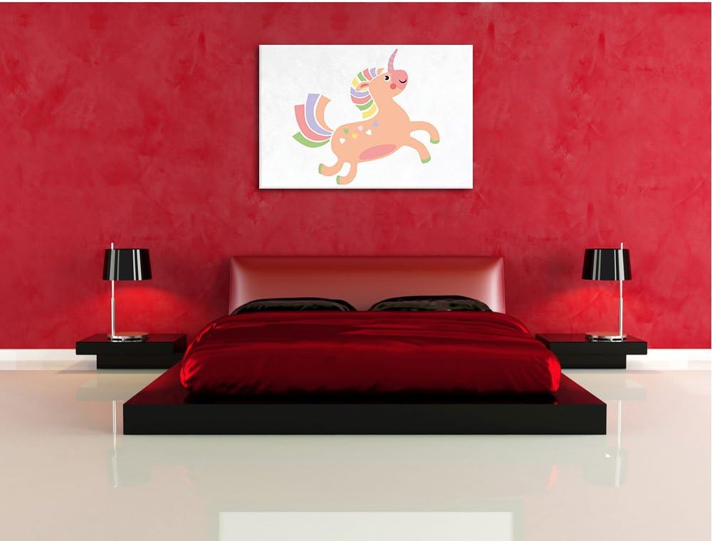 Flauschiges Einhorn weiss, Format: 100x70 auf Leinwand, XXL riesige Bilder fertig gerahmt mit Keilra