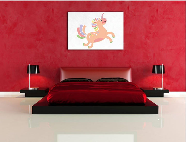 Flauschiges Einhorn weiss, Format: 100x70 auf Leinwand, XXL riesige Bilder fertig gerahmt mit Keilra