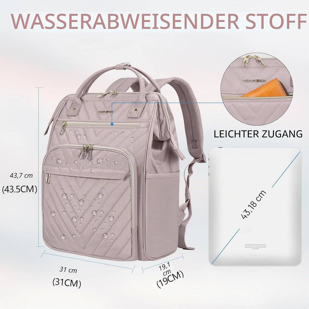 VANKEAN 17 Zoll Laptop Rucksack für damen Computer Arbeitstasche, grosse Kapazität wasserdichter Ruc