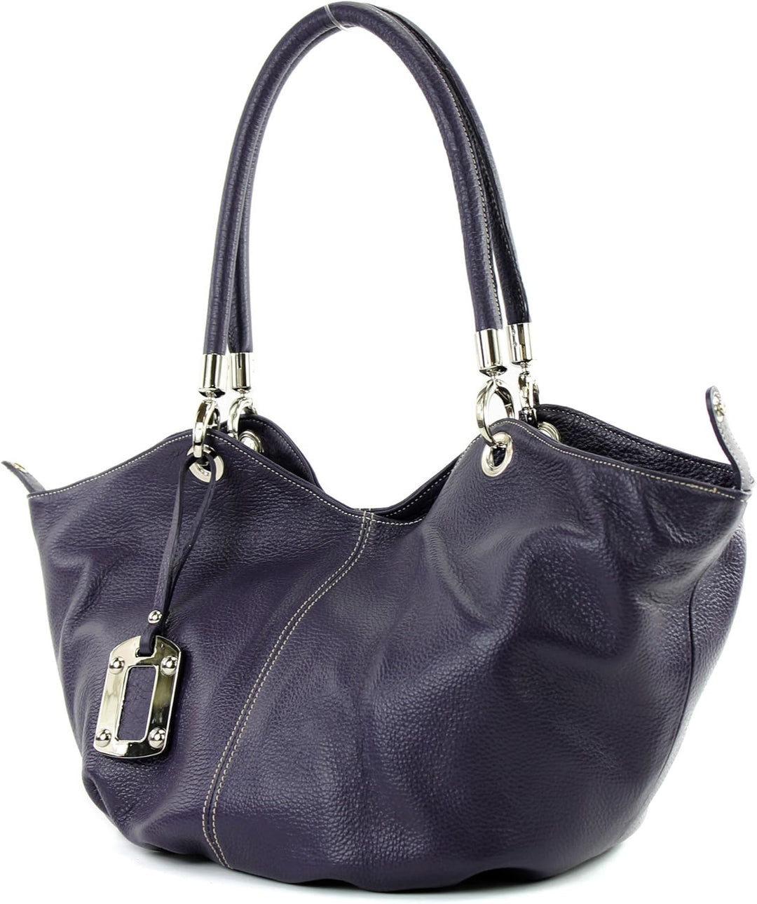 modamoda de - 228 - ital. Beuteltasche aus festem Leder Dunkellila, Dunkellila