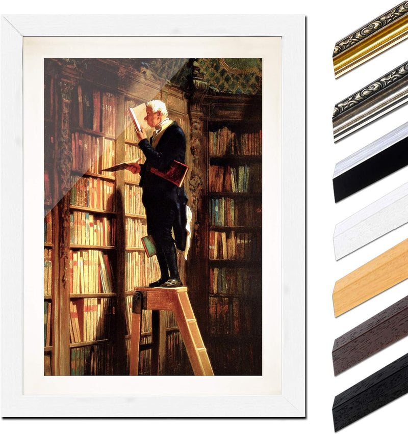 Bild mit Rahmen - Carl Spitzweg Der Bücherwurm 60x80 cm ca. A1 - Gerahmter Kunstdruck inkl. Galerie