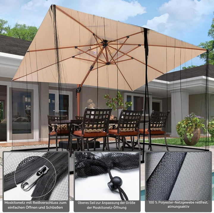 Pavillon Moskitonetz für Sonnenschirm, dellyy 300x300CM Fliegengitter Pavillon Quadrat mit Fliegengi
