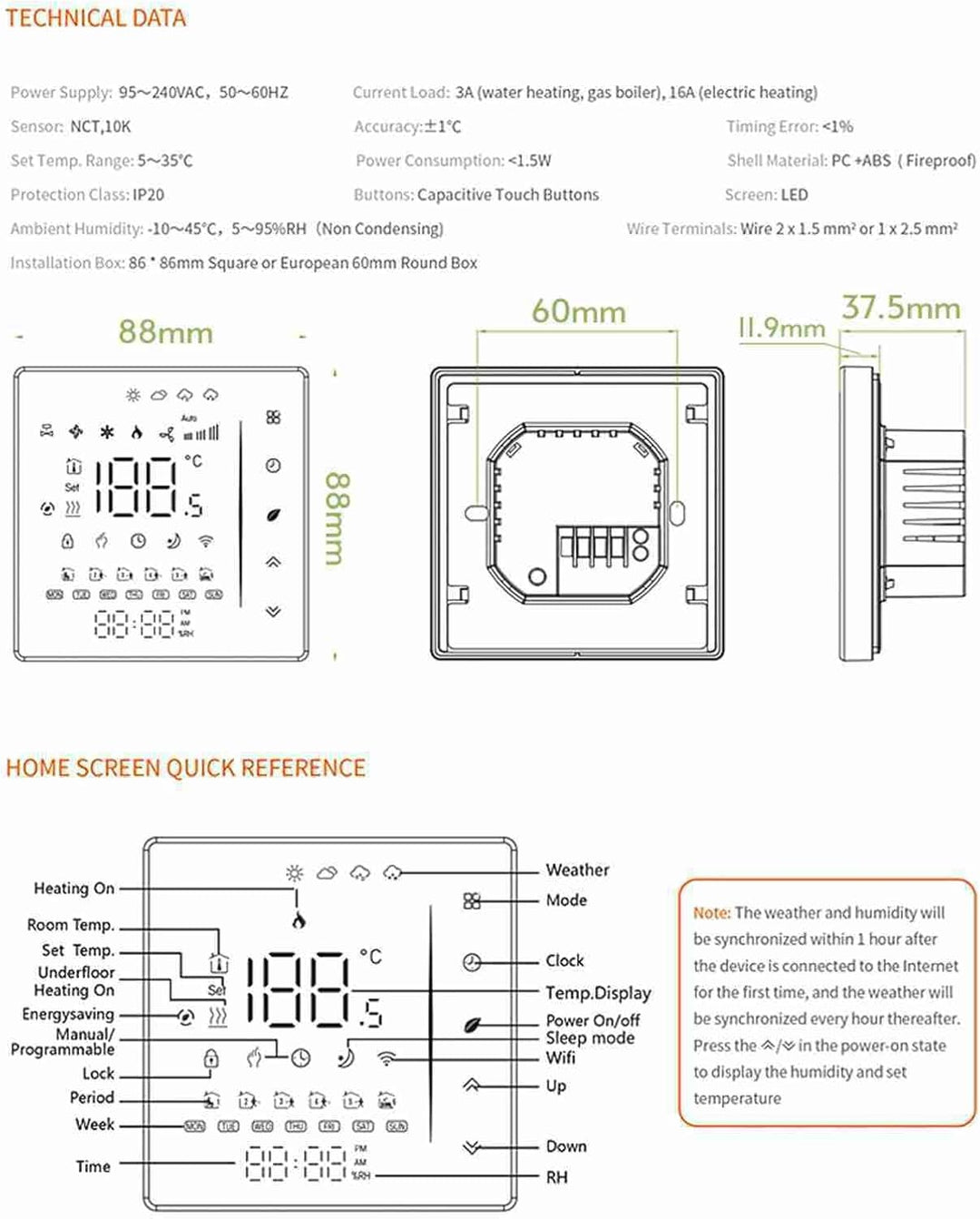 Decdeal WiFi Thermostat Wasser-Fussbodenheizung,Unterstützung Von TUYA/Smart Life,Google Home,Progra