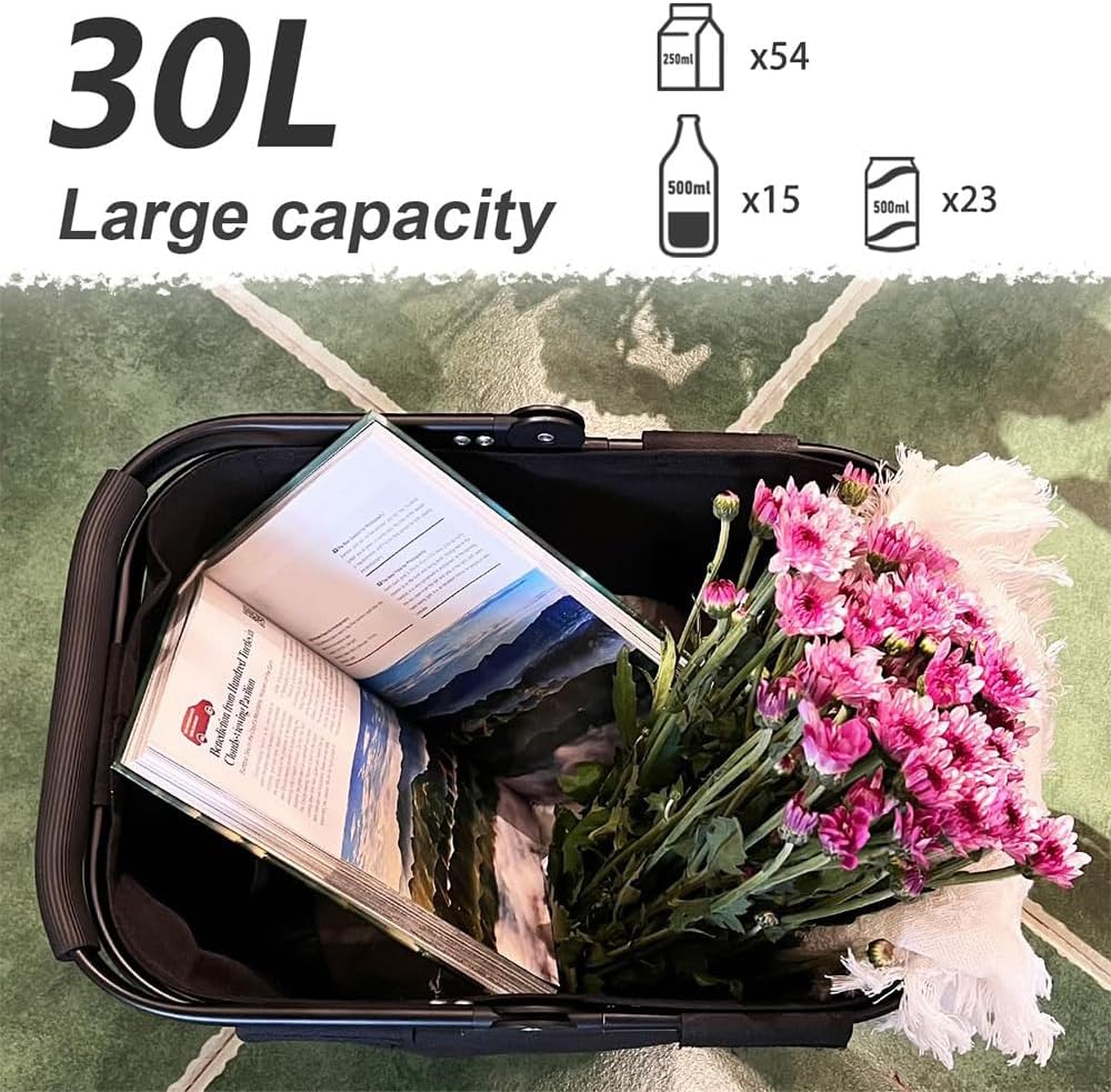 Diurwur® 30L Tragekorb Gross Faltbar Einkaufskorb mit Deckel Picknickkorb mit Stützstrebe Korb Einka