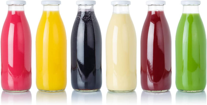 gouveo 20er Set Glasflasche 1000 ml (1,00 l) Saftflasche 1000 ml rund mit Schraubdeckel TO 48 schwar