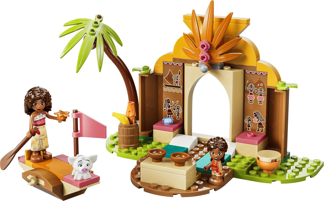 LEGO ǀ Disney Vaiana Vaianas Hütte und Boot - Lernspielzeug mit 2 Mini Puppen und Pua Tierfigur - Ge
