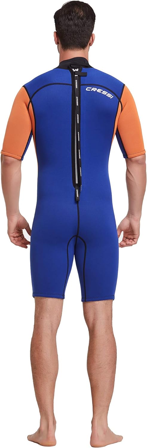 Cressi Med X Men's - Shorty Herren Neoprenanzug Premium Neopren 2.5 mm XL/5 Blau/Orange/Silber, XL/5
