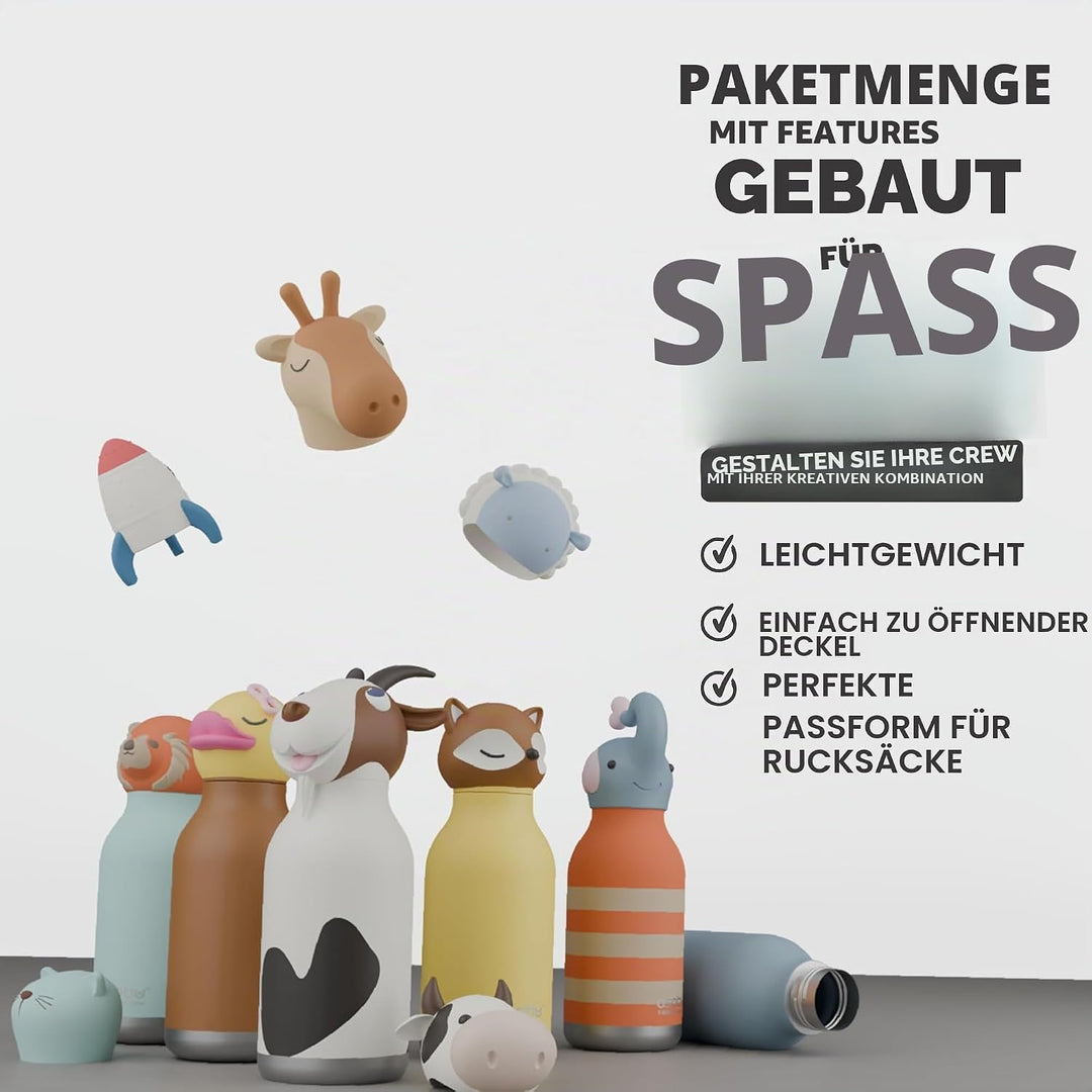 ASOBU Bestie Kindertrinkflasche mit Strohhalm – Isolierte Edelstahlflasche 420ml mit Katzenkopf – Au