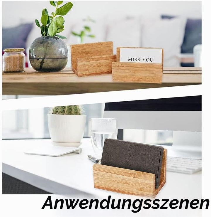OLYCRAFT 4PCS Bambusholz Desktop Visitenkartenhalter Display Für Schreibtisch Natürliche Bambus Visi