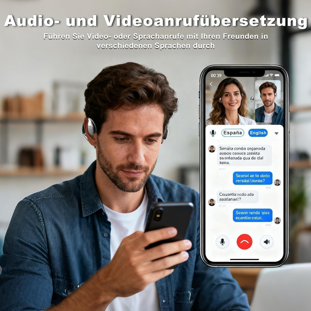 AI Kopfhörer Übersetzer, unterstützt 164 Sprachen/6 Übersetzungsmodi, Übersetzer Ohrhörer 3-in-1-Übe