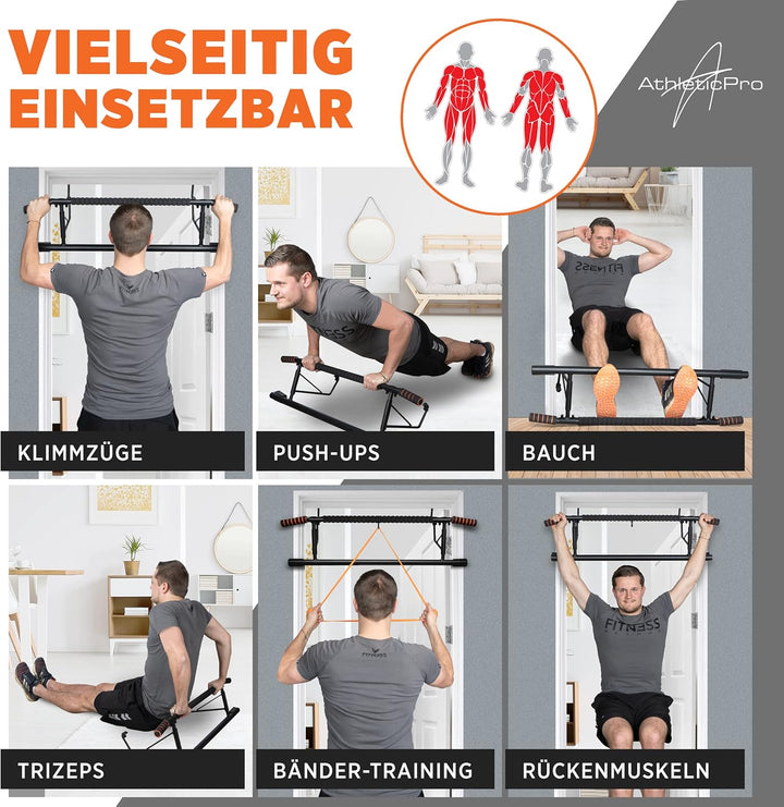 AthleticPro - Das Original - Klimmzugstange Türrahmen - Stark belastbare Pull up bar [bis 200 KG]- T