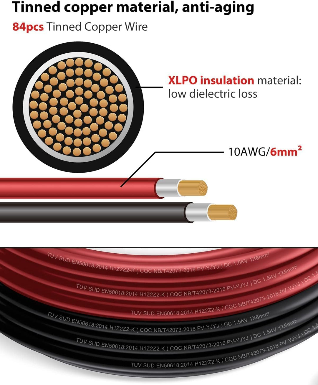 Solarsys® - 10 Meter Solarkabel 6mm² mit PV Solarstecker IP68 10AWG TÜV-Zertifika DC 1500V Solarkabe