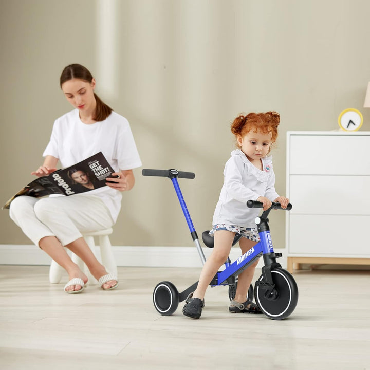 KORIMEFA 4 in 1 Laufräder Laufrad Kinderdreirad Dreirad Lauffahrrad Lauflernhilfe mit Schubstange fü