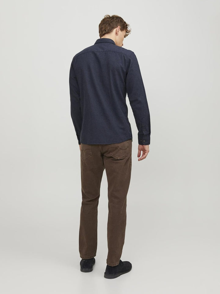 JACK & JONES Herren Jjeclassic Melange Shirt Ls Sn Hemd S Navy Blazer, S Navy Blazer