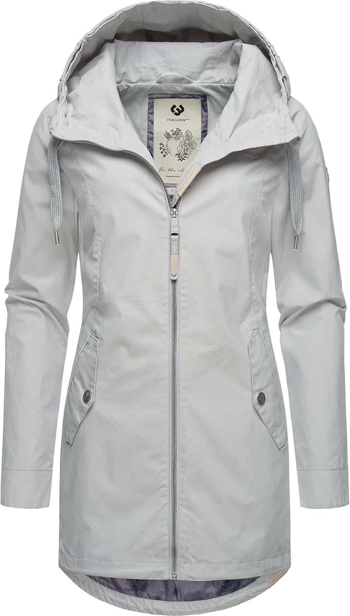 Ragwear Damen Übergangsjacke leichte Jacke lang mit Kapuze Mondda XS-XXL XS Light Grey, XS Light Gre