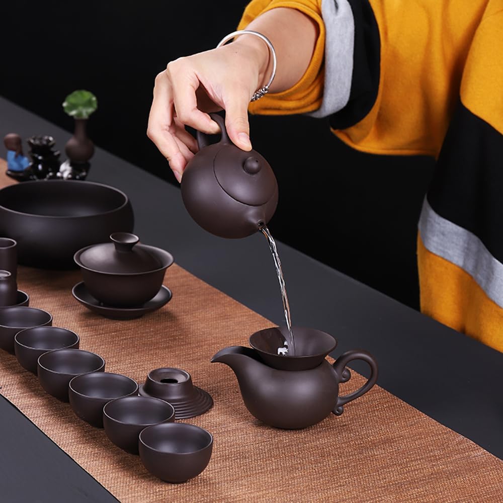 Yixing Teekanne aus Ton, 4 Tassen, traditionelles chinesisches Kung-Fu-Tee-Set (rot) Lila,rot, Lila,