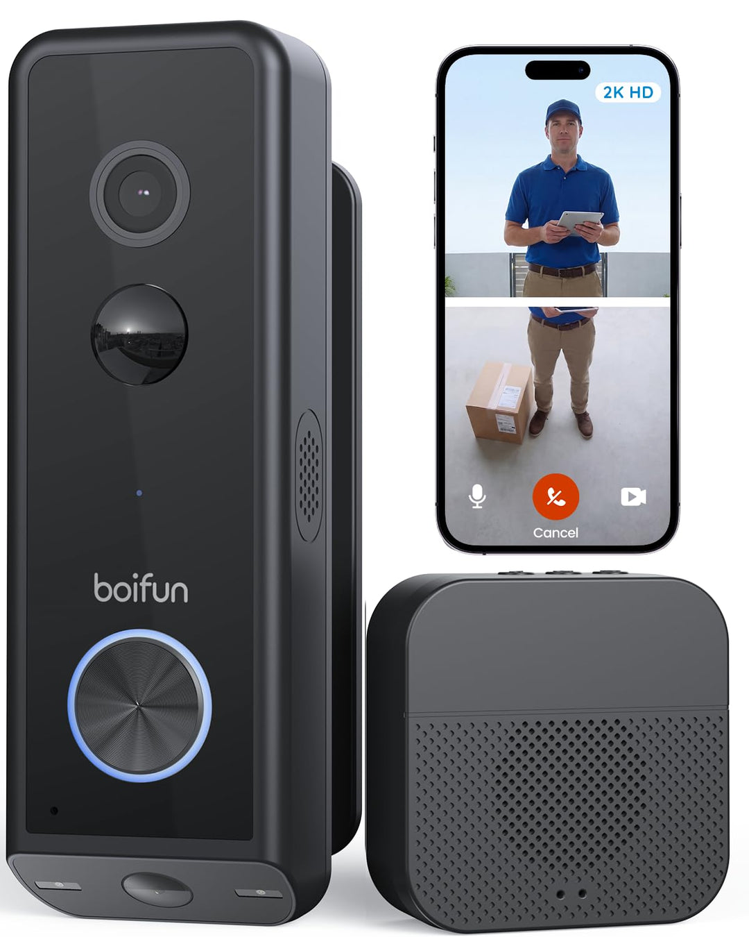 BOIFUN 2026 WLAN Video Türklingel mit Kamera, Dual Kameras für Paketschutz, 2K Full HD Farb-Nachtsic