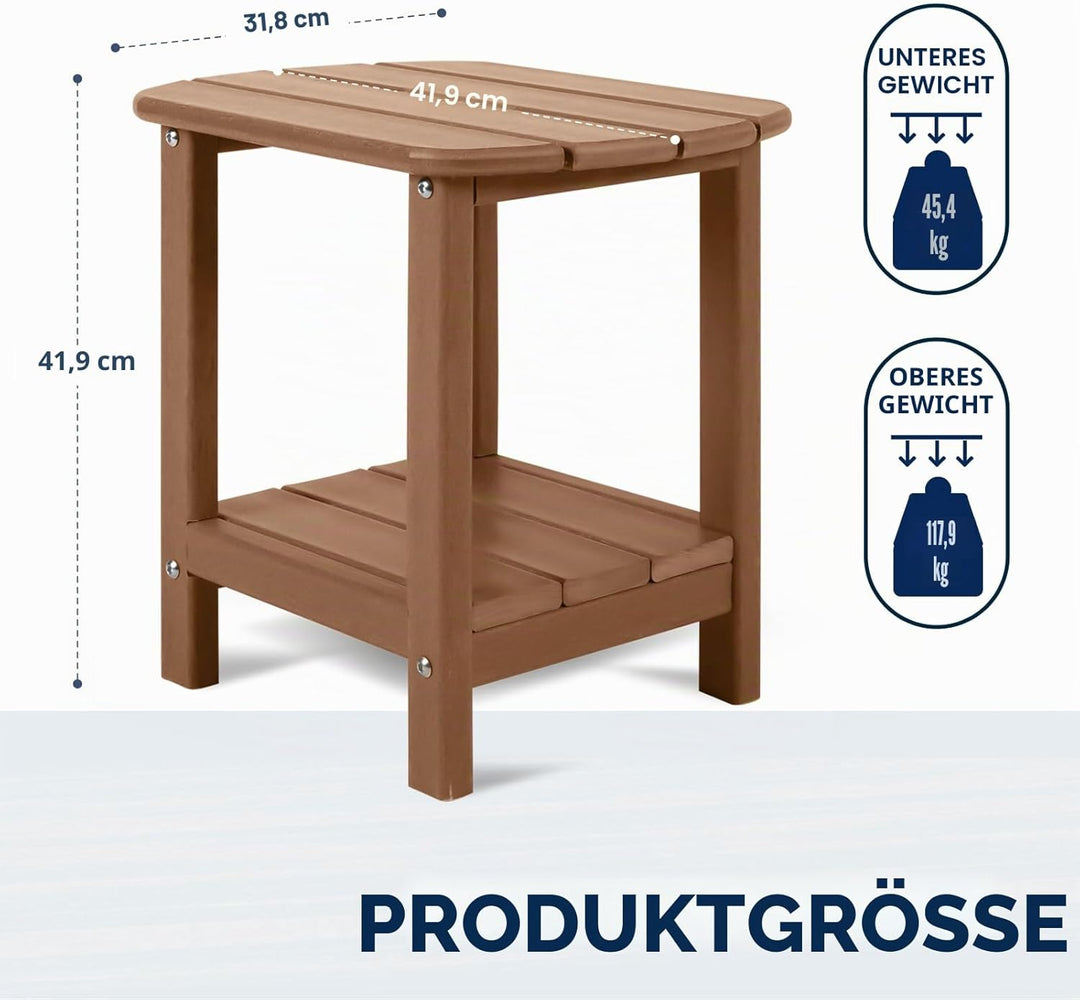 NALONE Adirondack Beistelltisch 16,5" Outdoor-Beistelltisch HDPE Kunststoff Doppelter Adirondack Kle