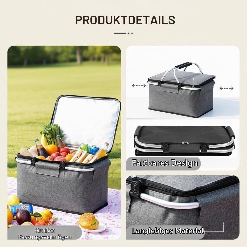 Einkaufskorb Faltbar, Einkaufskorb mit Kühlfunktion, Thermo als Picknickkorb, Tragekorb, für Picknic