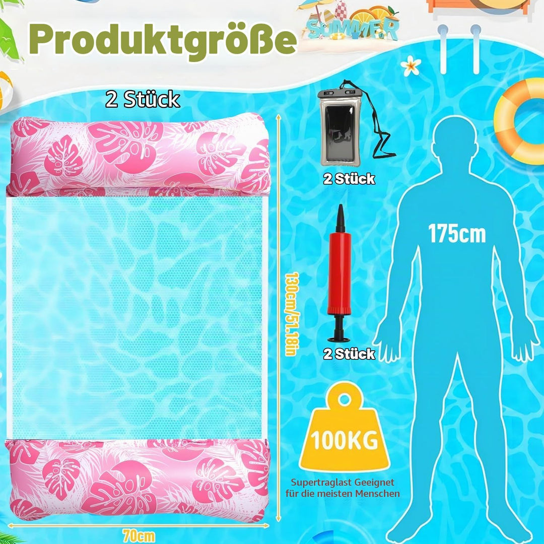 Wasserhängematte Erwachsene 2 Wasser Hängematte mit Netz 4 In 1 Luftmatratze Pool Luftmatratze Netz