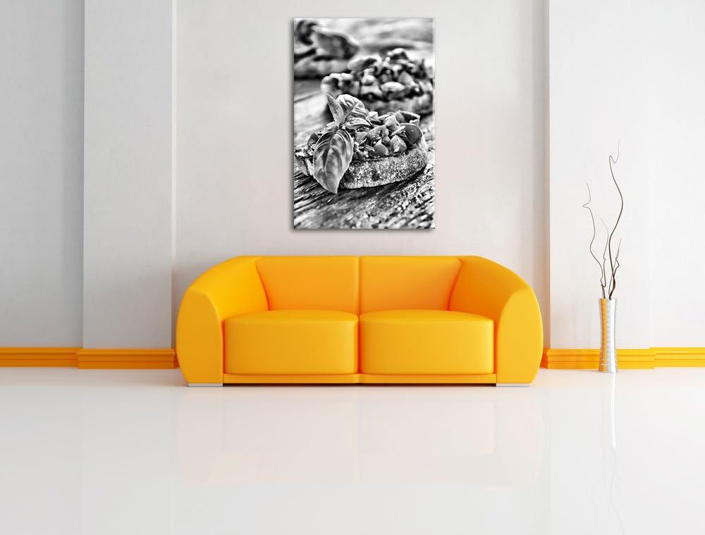 Pixxprint Monocrome, Köstliche Tomaten Bruchetta, Format: 100x70 auf Leinwand, riesige Bilder fertig