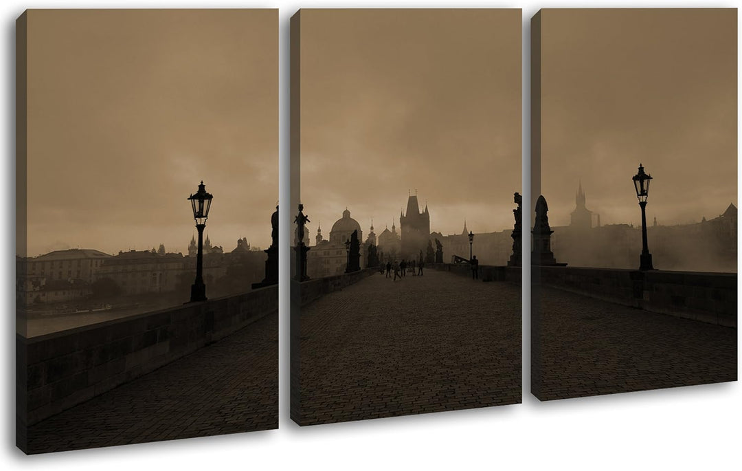 deyoli atemberaubende Brücke in Prag Format: 3-teilig 120x80 Effekt: Sepia als Leinwandbild, Motiv f