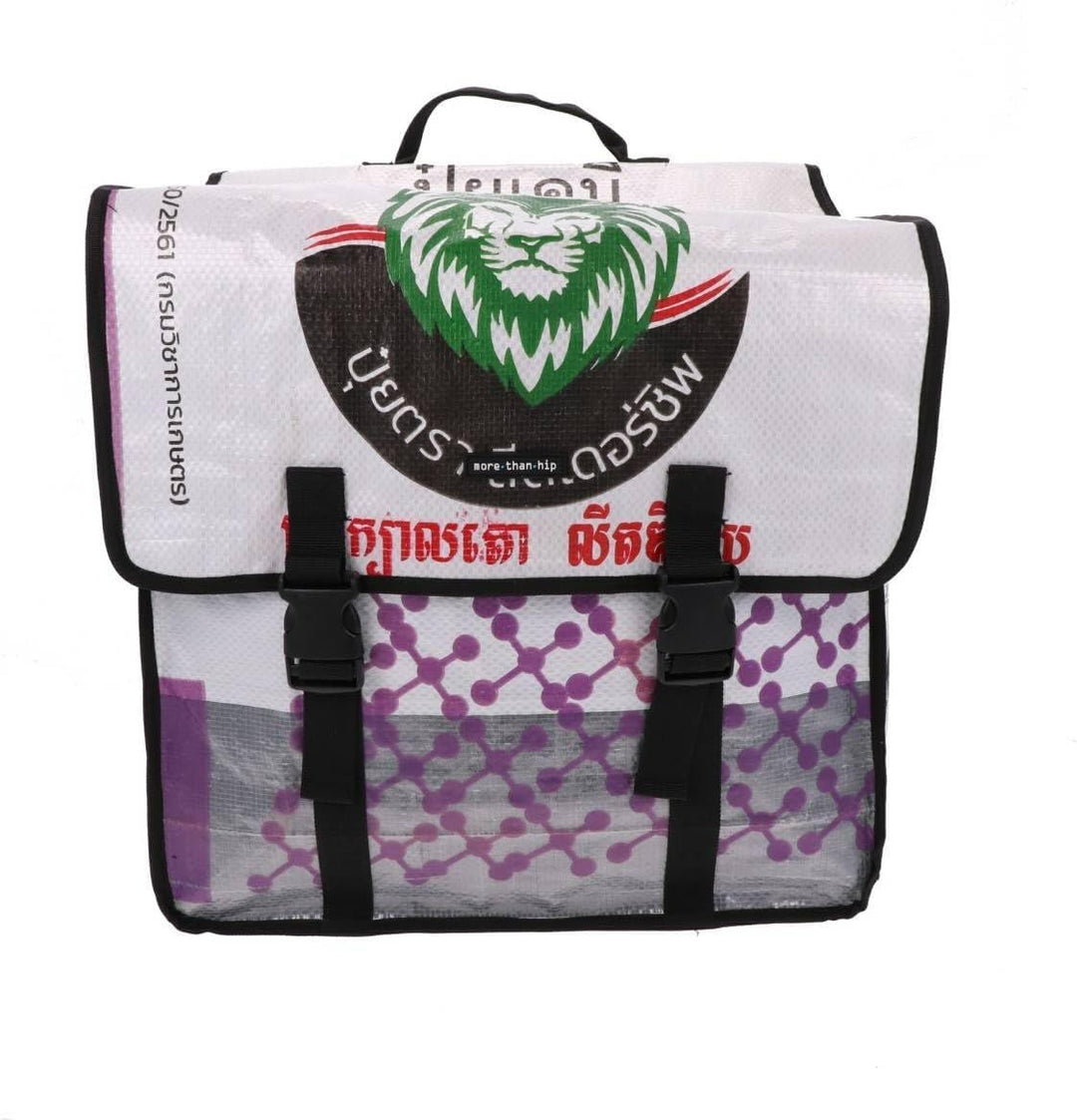 Doppelte Fahrradtasche aus recycelten Zementsäcken - Mumba Löwe-37 × 35 × 15 cm Weiss, Weiss