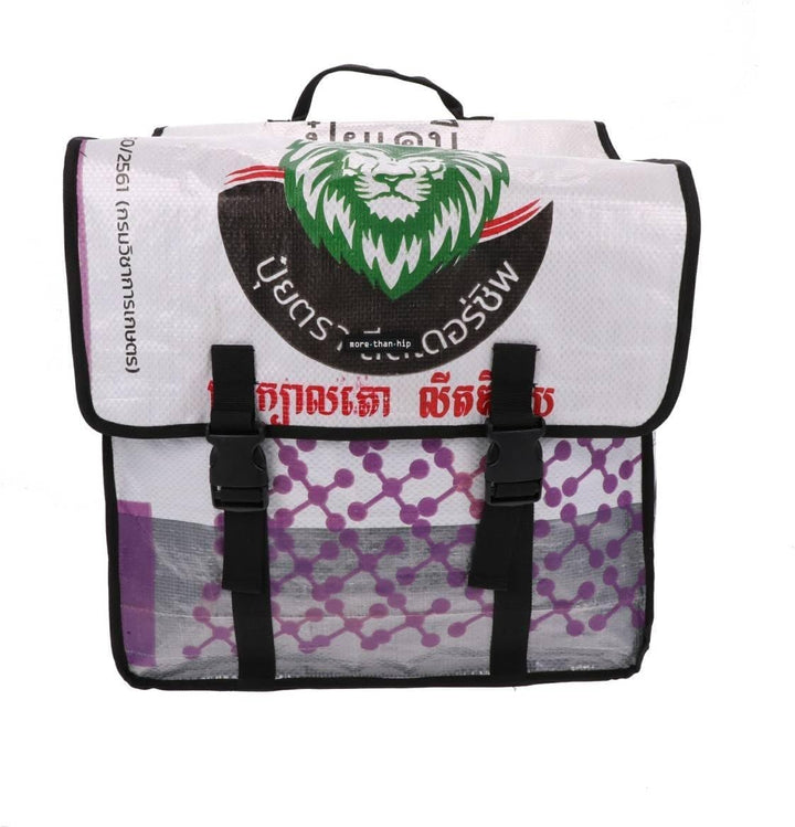 Doppelte Fahrradtasche aus recycelten Zementsäcken - Mumba Löwe-37 × 35 × 15 cm Weiss, Weiss