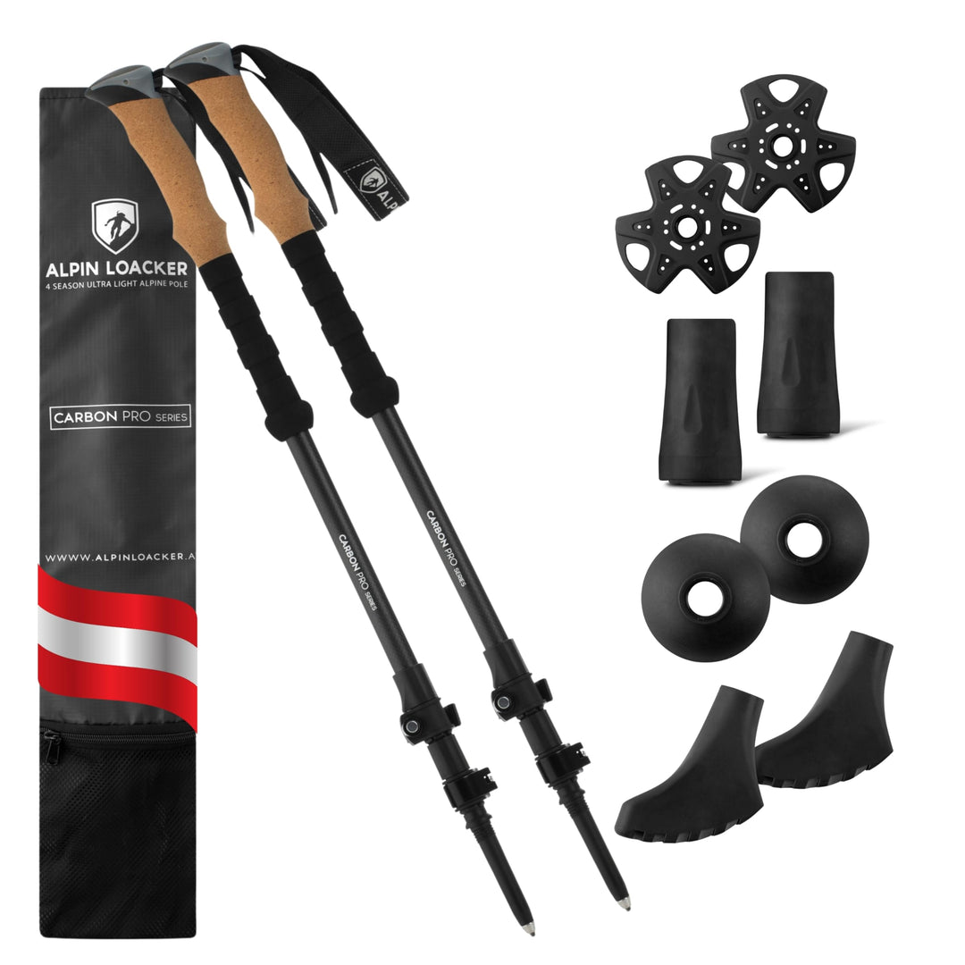 Alpin Loacker Teleskop Wanderstöcke Carbon &amp; Aluminium mit Korkgriff I Leichte Nordic Walking Stöcke