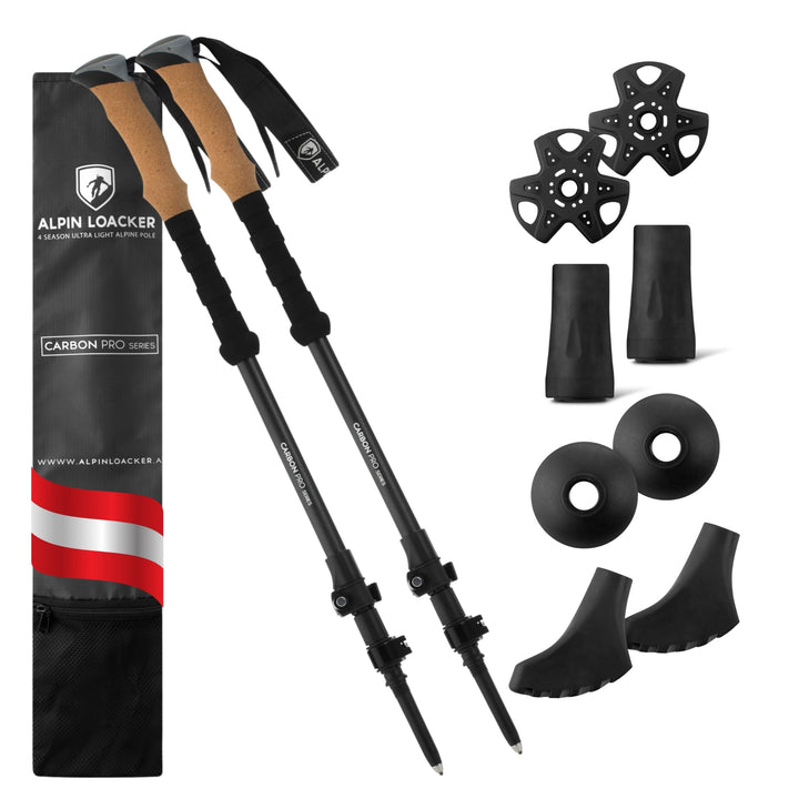Alpin Loacker Teleskop Wanderstöcke Carbon &amp; Aluminium mit Korkgriff I Leichte Nordic Walking Stöcke