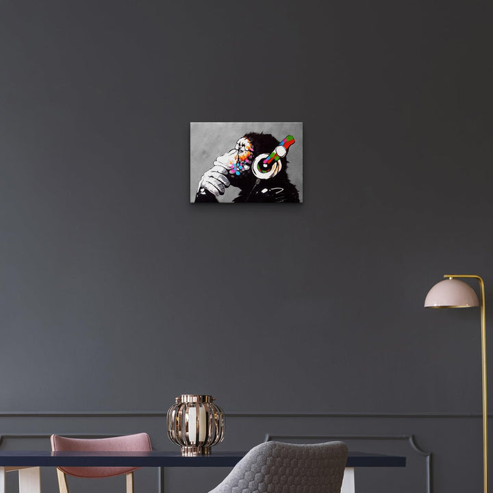 Giallobus - Gemälde - Banksy - - Standardleinwand - 50x35-02 - DJ Affe - Bereit zum Aufhängen - Mode