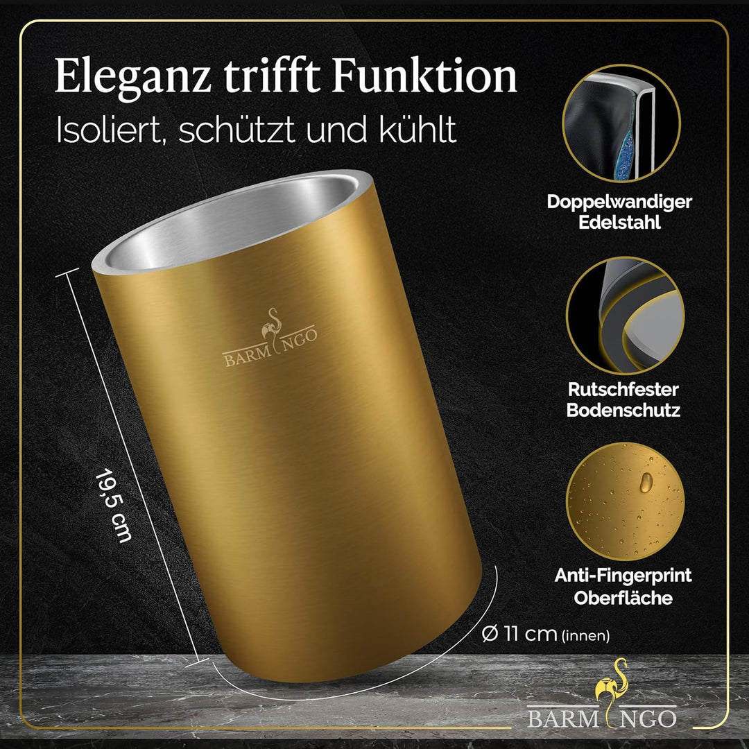 Weinkühler Edelstahl mit 2 Kühlakkus – Getränkekühler & Flaschenkühler für Wein, Sekt, Champagner |