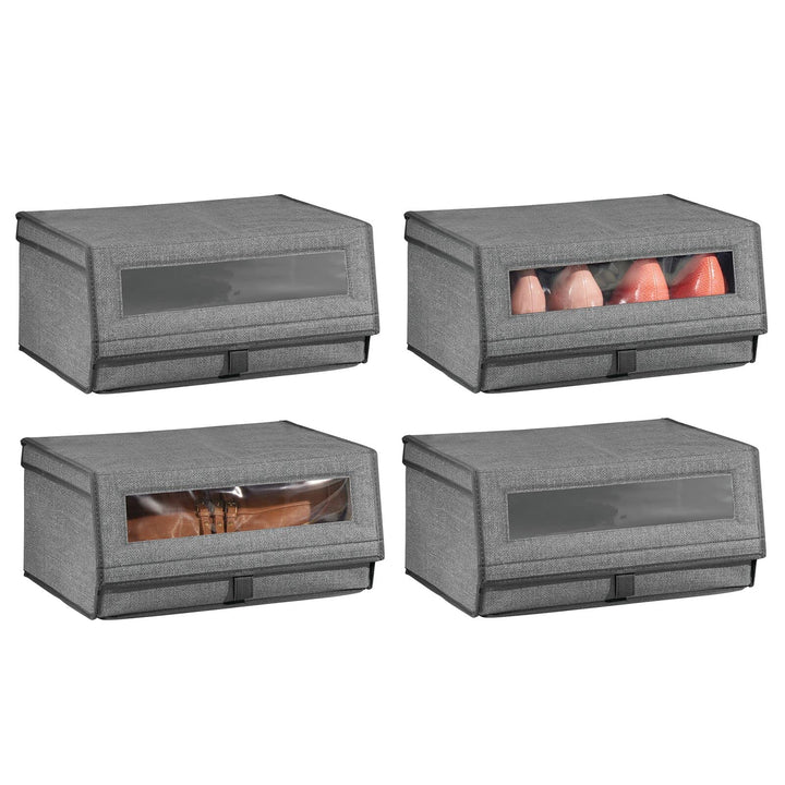 mDesign 4er-Set Schuhaufbewahrung aus Stoff – stapelbare Schuhbox mit Sichtfenster, Klettverschluss