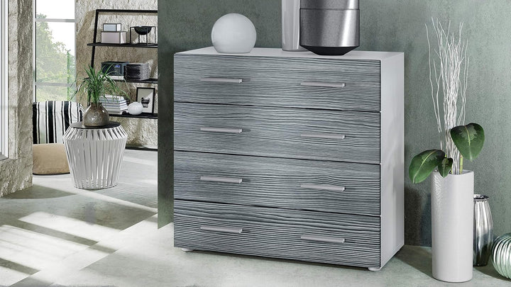 Vladon Sideboard Pavos, Kommode mit 4 Schubladen, Weiss matt/Avola-Anthrazit (76 x 72 x 35 cm), Avol