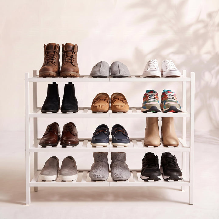 BAM BOO BOX - Schuhregal aus Bambus, Schuhablage mit 4 Ebenen, 68 x 28 x 64 cm, Erweiterbar Stapelba