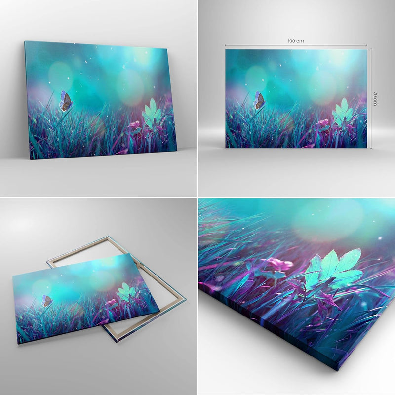 Bilder auf Leinwand 100x70cm Leinwandbild Schmetterling Wiese Blume Gross Wanddeko Bild Schlafzimmer