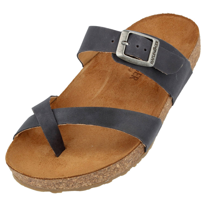 HAFLINGER Bio Juno Leder Pantolette Sandale Korkfussbett Unisex 36 EU Marine Country, 36 EU Marine C