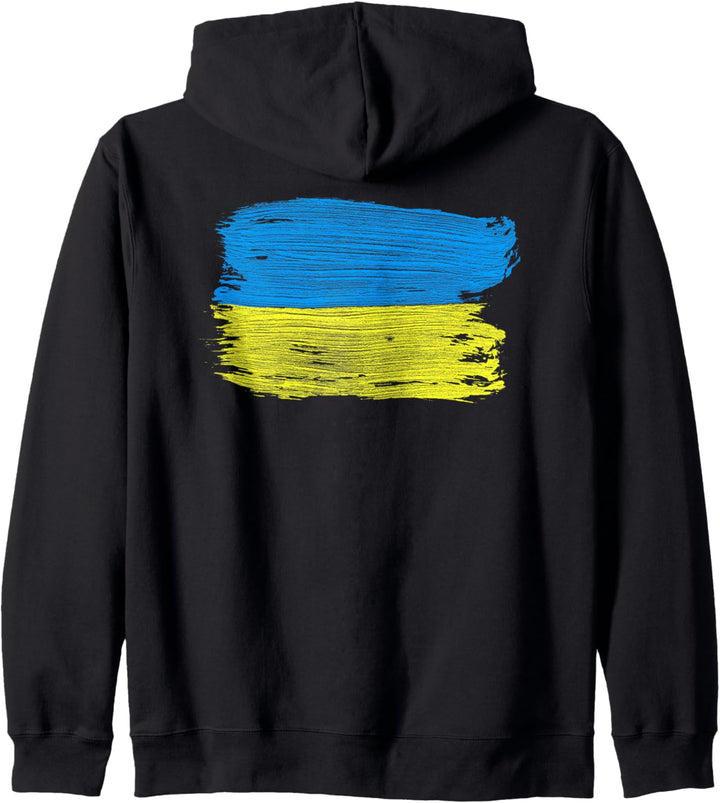 Ukrainische Flagge, Gelb und Blau bemalte Bänder Kapuzenjacke
